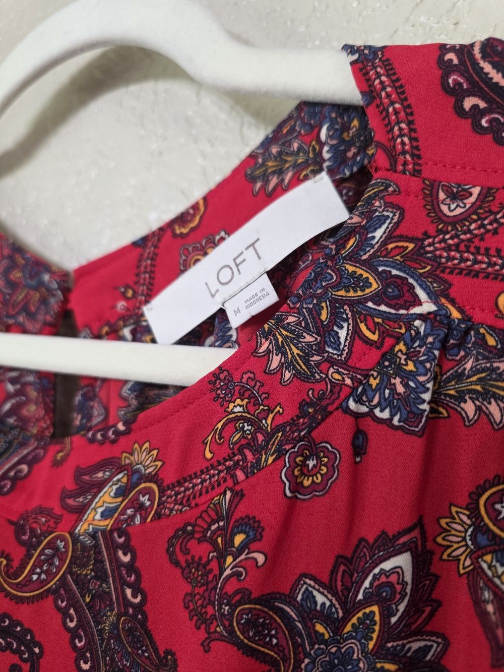 LOFT Bright Red Paisley Long-Sleeve Blouse - Picture 2 of 4